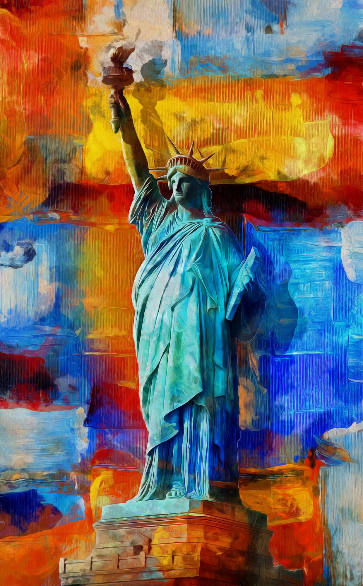 Oil,Painting.,Conceptual,Abstract,Painting,Of,Statue,Of,Liberty.,Palette